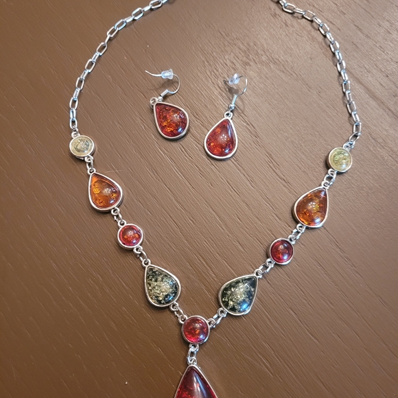Jewelry - Elegant Multicolor Teardrop Necklace and Earring Set